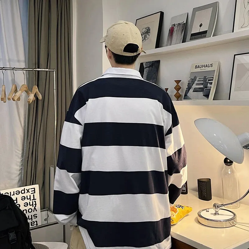 Harajuku Style Black and White Striped O-Neck polo t shirts Harajuku Style Black and White Striped O-Neck polo t shirts