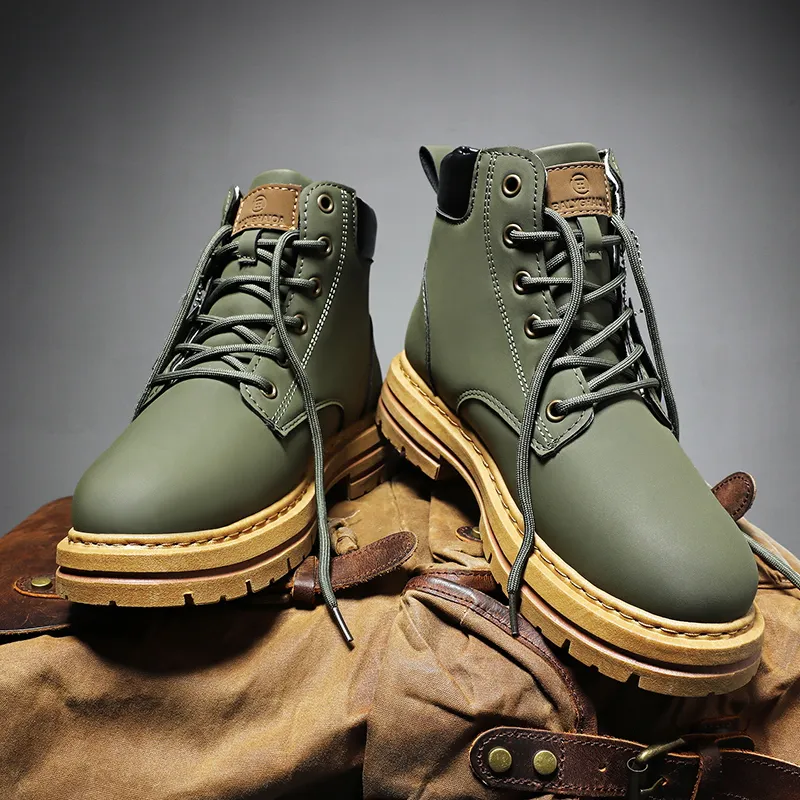 Mens Leather High Top Motorcycle Olive Green Ankle Boots Fashionable Military Style For Winter Lace Up Sneaker Botas Hombre From Tbtgol shoes 29.66 DHgate.Com