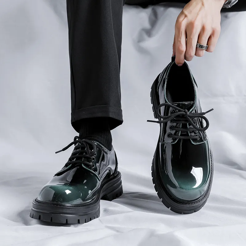Glossy Platform Leather Shoes: Japan Street Fashion Men Style