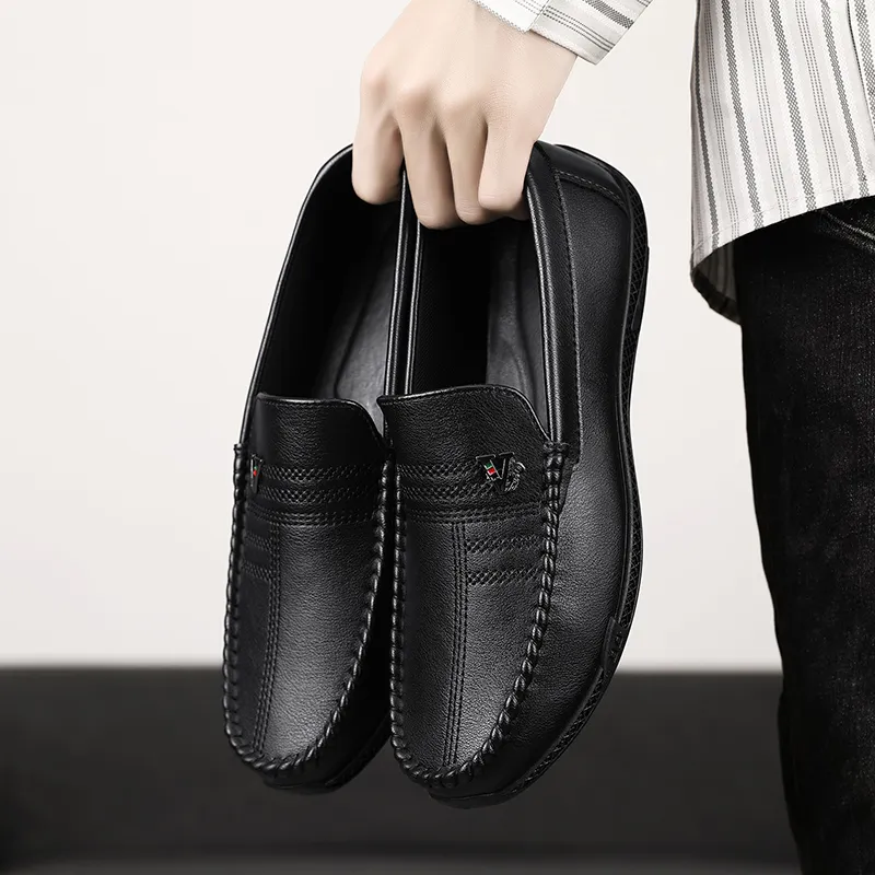 Neu Weiß Leder Casual Marke Schwarz Formale Kleid Designer Männer Loafer Atmungs Slip auf Fahren Schuhe_voghion.com
