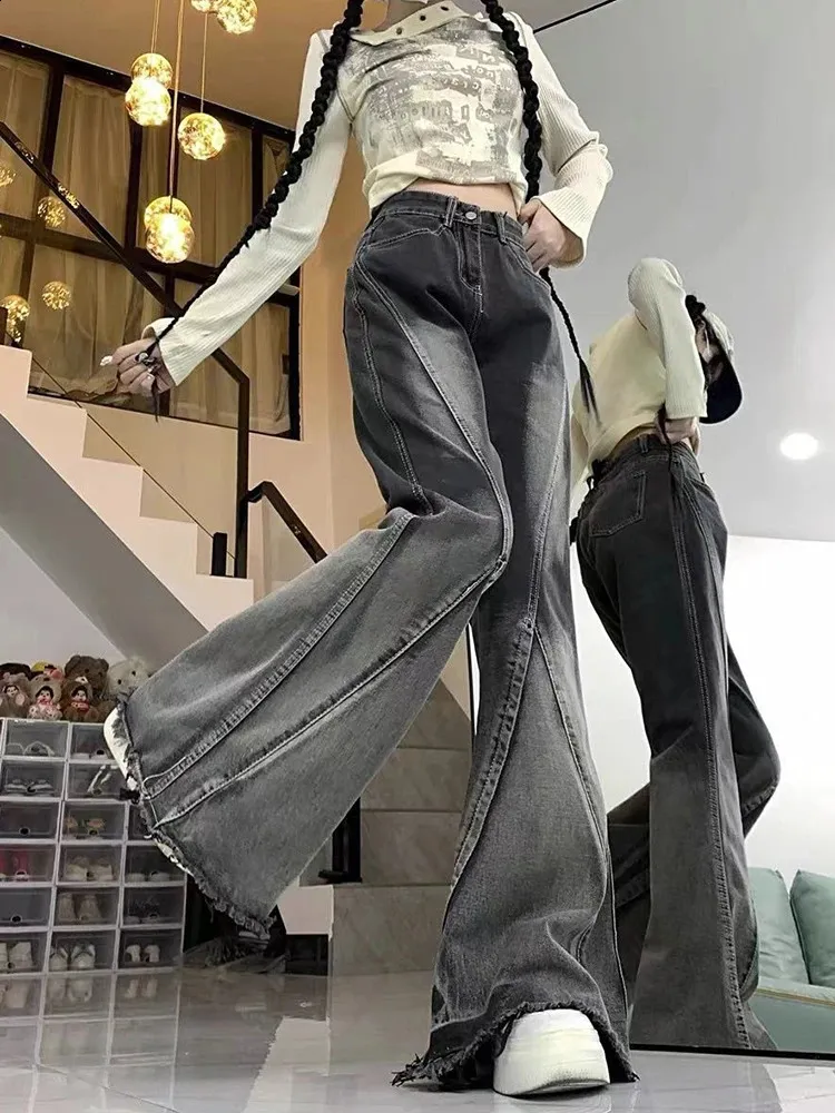 希少レアy2k00sjapaneselabelfringeflare denim SERACE】Vintage design fringe zip wide flare denim pants