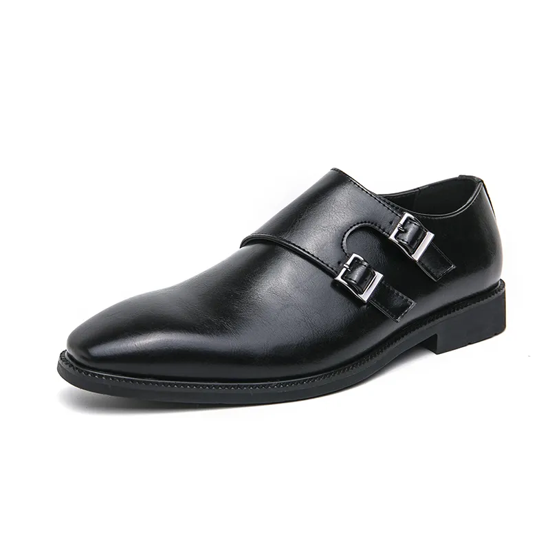 Men's Monk Strap Leather Dress Shoes, Pointed Toe Buckle, Business Office Wedding, Comfortable & Stylish Men's Monk Strap Leather Dress Shoes, Pointed Toe Buckle, Business Office Wedding, Comfortable & Stylish