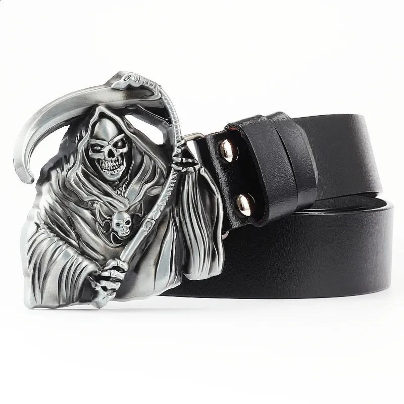 リアル Skull Buckle Belt Skull Metal Leather Chain With Belts 小物