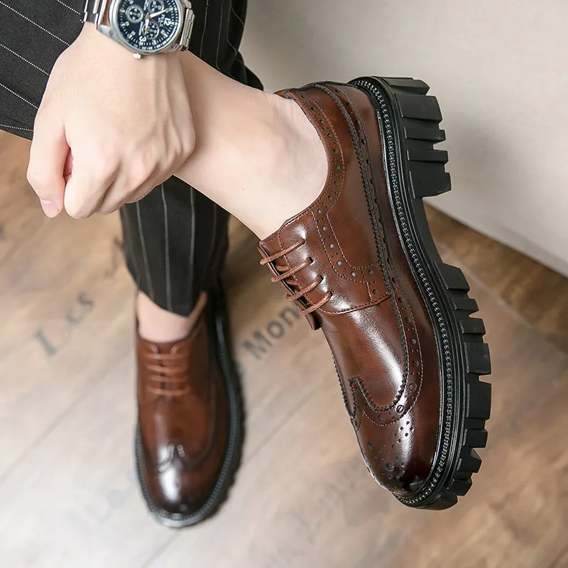 Bulk Mens Premium Brogue Leather Dress Shoes For Formal Office
