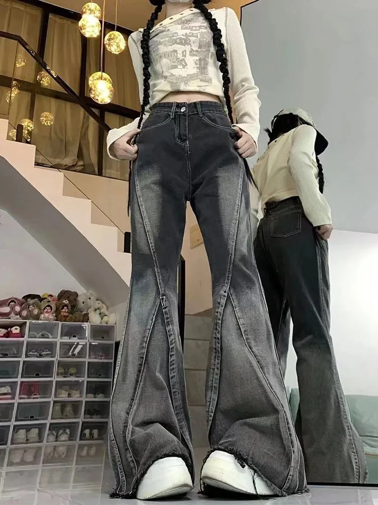 パンツ 00s shellac destroyed flare denim Y2K Y2K Womens High-Rise Flare Jeans: Vintage Style Harajuku