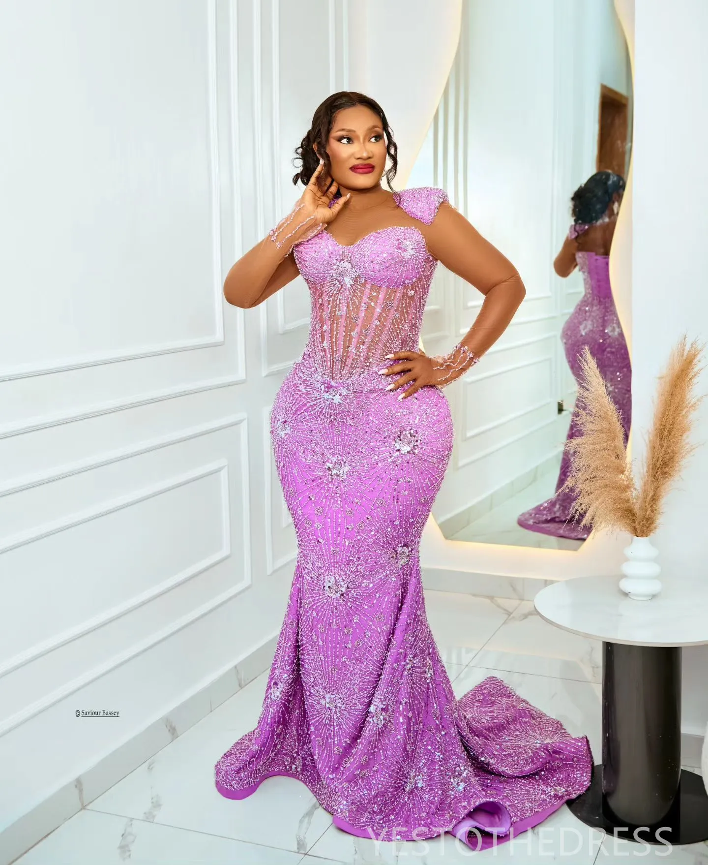 Fuchsia Mermaid Purple Sparkly Prom Dress With Illusion Sheer Neck And Long Sleeves Perfect For 40th Birthday Second Reception Gala Aso Ebi 2022 From Yestothedress 323.99 DHgate.Com