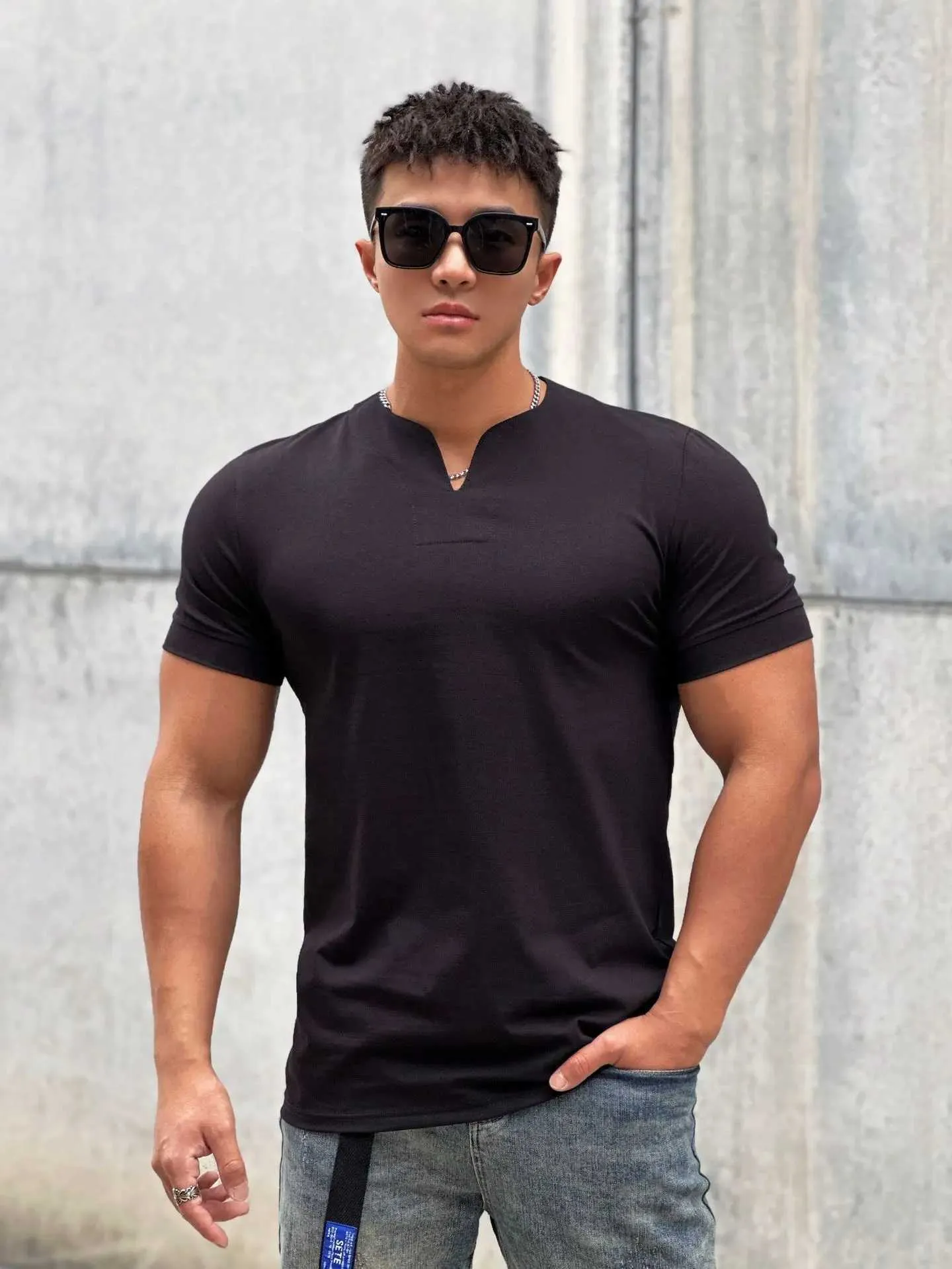 Save Big on Bulk Men's Fitness T Shirt Mens Clothing New Fashion V Neck  Short Sleeve T Shirt Men Slim Fit T Shirt Men Cotton Casual Summer Gym  Fitness