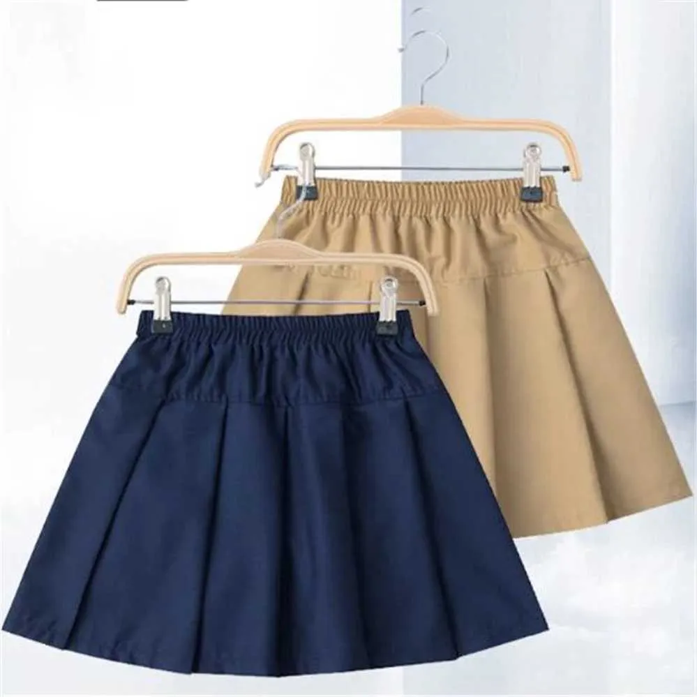 Girls Pleated Skirt: Cotton Half Length Khaki School Uniform Skirt