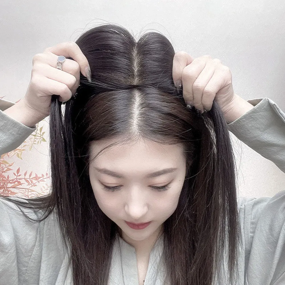 Human Hair Bangs Topper, Natural Silk Top Hairpiece With  display picture 1