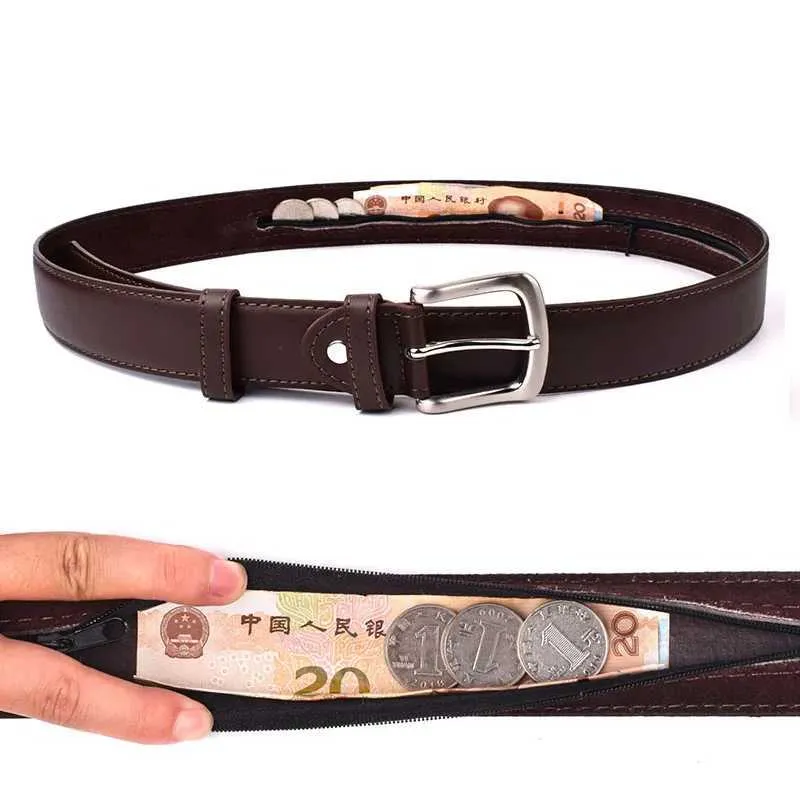 Leather Stash Belt Buckle Hidden Money Belt For Men Anti-Theft