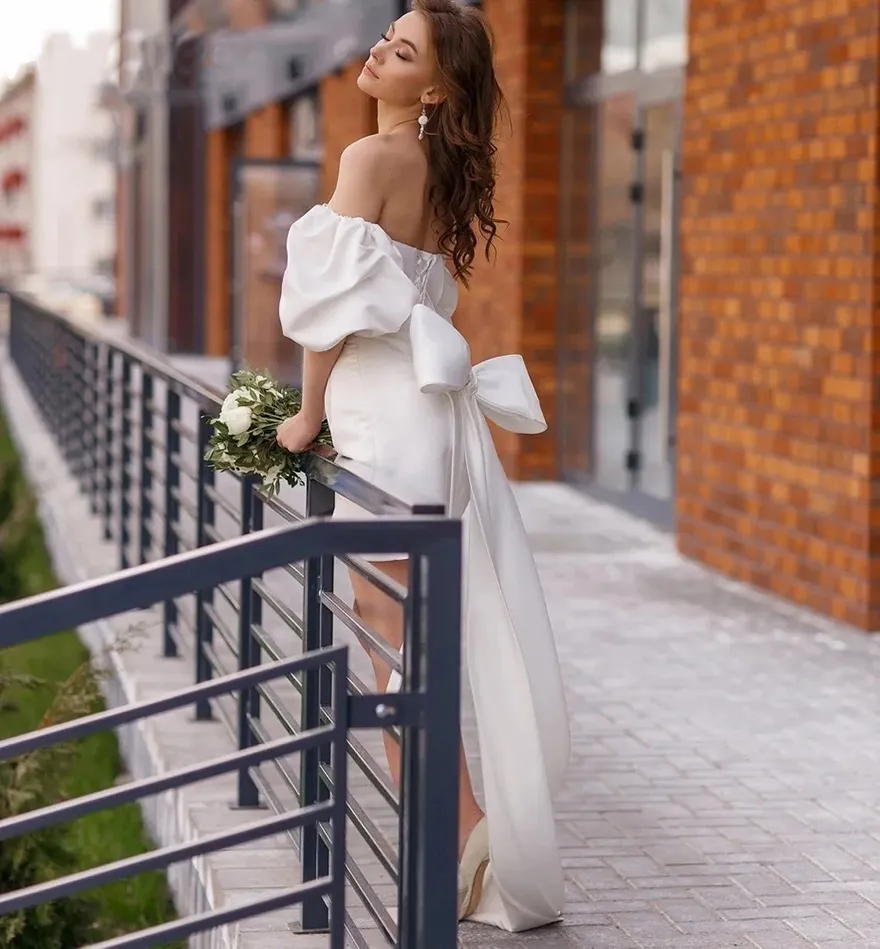 Short Mini Satin Wedding Dress with Lace-Up Back and Bow Pleats for Beach  Reception from Dhgate Sheath Wedding Dresses - price 71.8