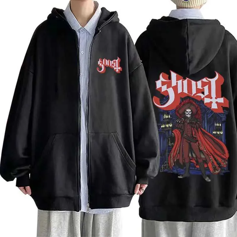 Men's Oversized Ghost Band Zipper zip up hoodie - Retro