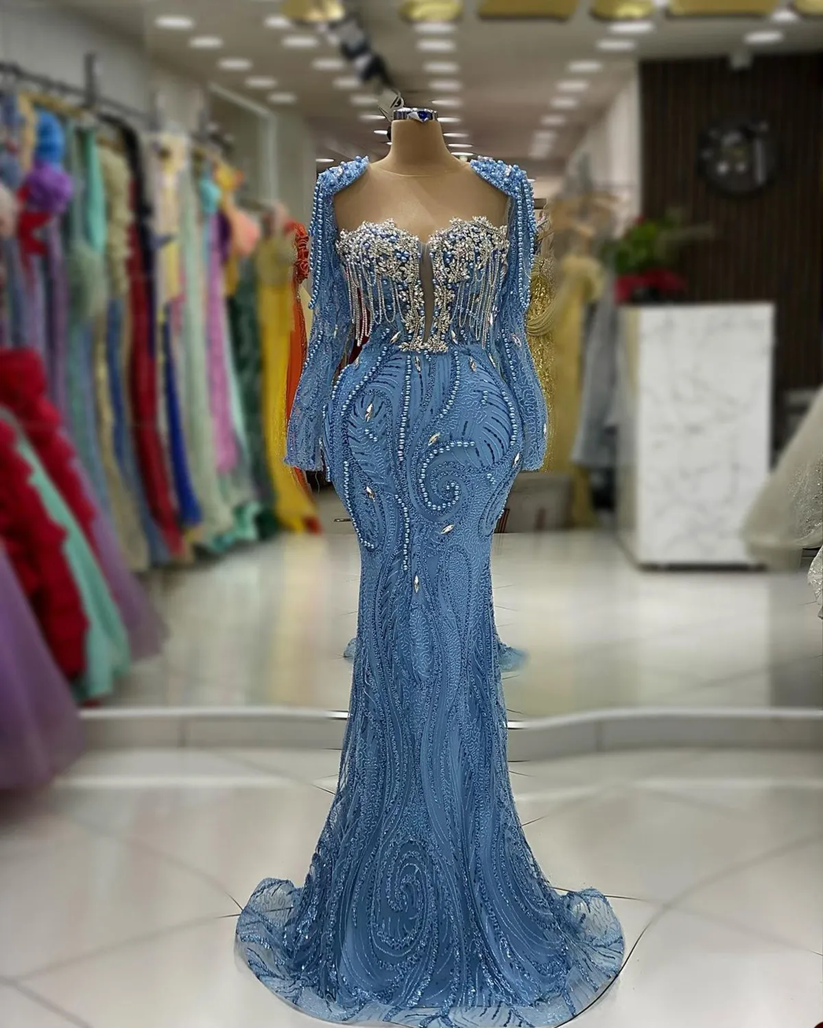 Mermaid Prom Dresses: Lace Sleeves, Pearl & Bead... From Missbeautydress,  $287.7 | DHgate.Com
