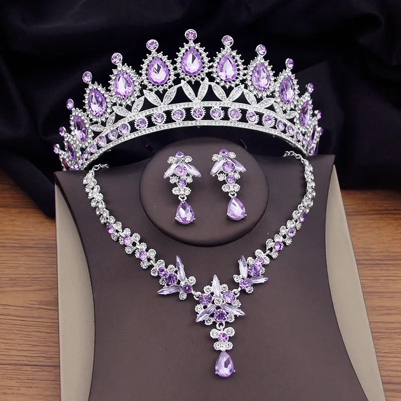 Save Big on Bulk Purple Bridal Jewelry Sets Purple Jewelry Sets For Women:  Crystal Bridal Tiaras, Earrings, And Necklaces Wedding And Fashion