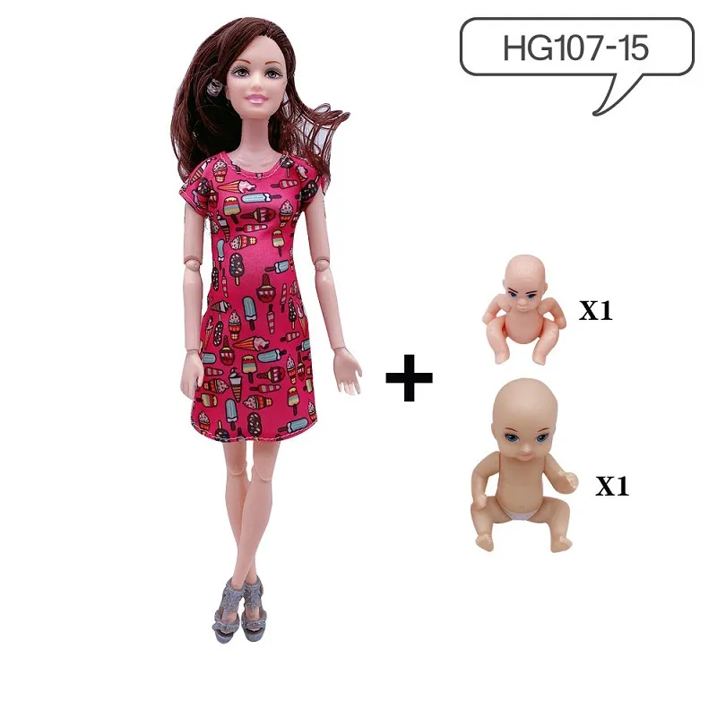 Pregnant Doll Handmade 11.5 Mom Doll with 2 Babies Clothes Educational Girl Toy for Barbie Gift