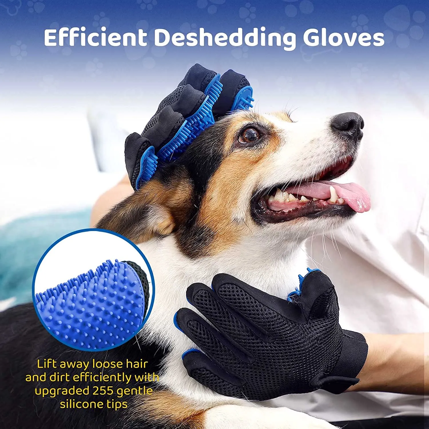 KingFast Pet Grooming Glove Gentle Deshedding Brush Glove Efficient Pet Hair Remover Mitt Enhanced Five Finger Design Perfect for Dog Cat with Long