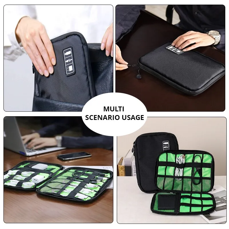 Borsa Porta Cavi E Accessori Digitali Fdit – In Nylon Impermeabile, Doppia Cerniera, Tasche Interne, 25.5x18.5cm, Nero