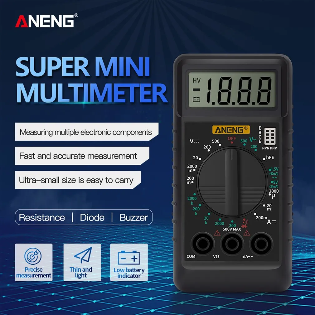 Digital Mini Multimeter Led DT-182 Mini Digital Multimeter DC/AC Voltage Current Meter Handheld ...