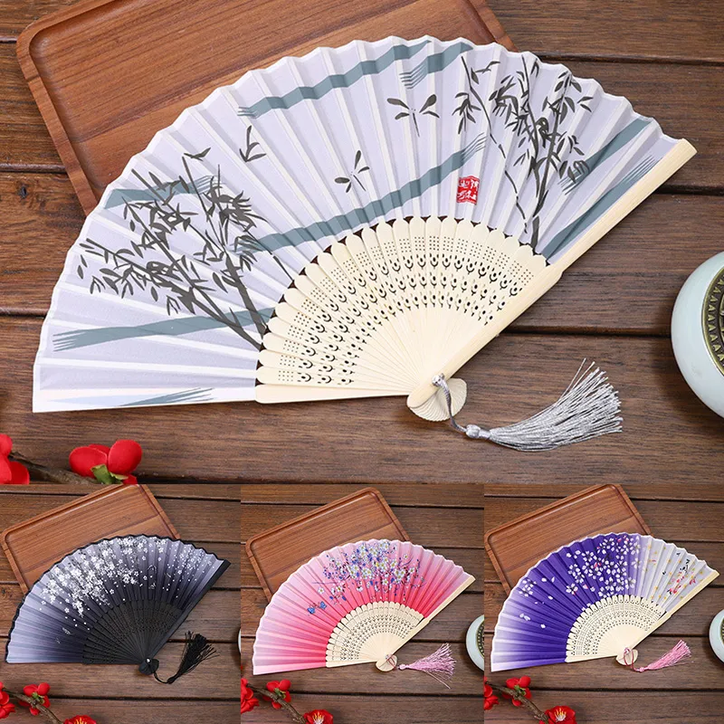 5 Pack Folding Handheld Fans With Tassel For Music Festival Dance