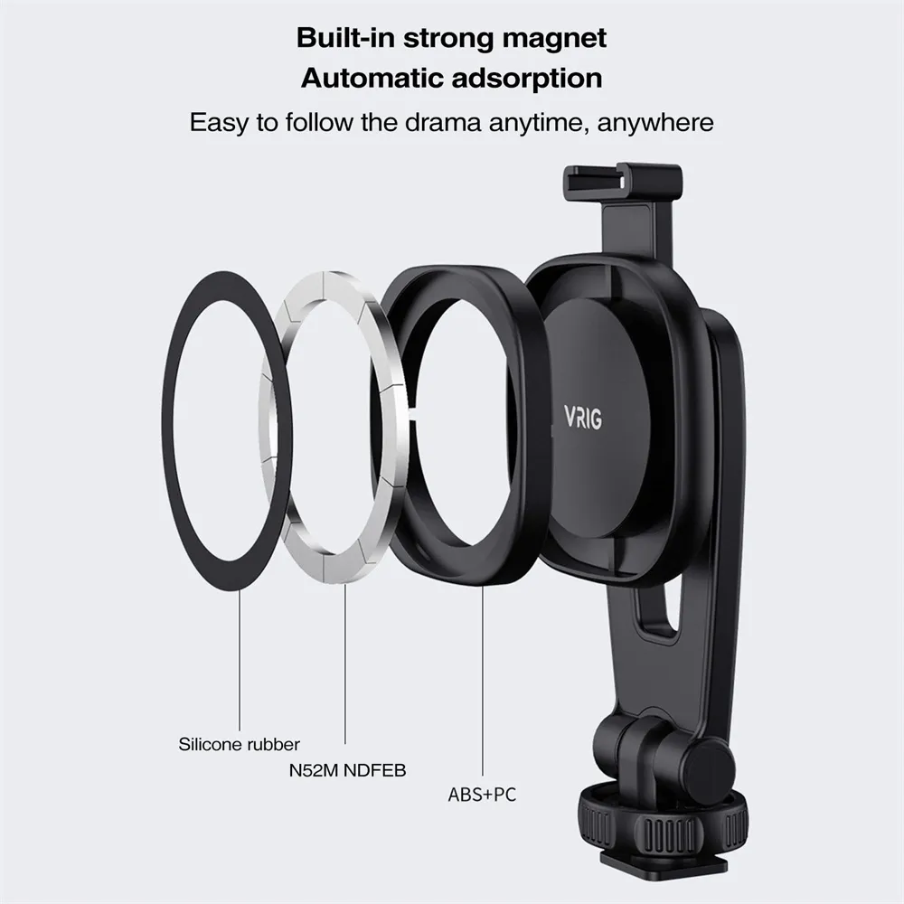 VRIG MG-03 Magnetic Phone Tripod Mount With Cold Shoe - Universal Magnetic Holder For All Phones