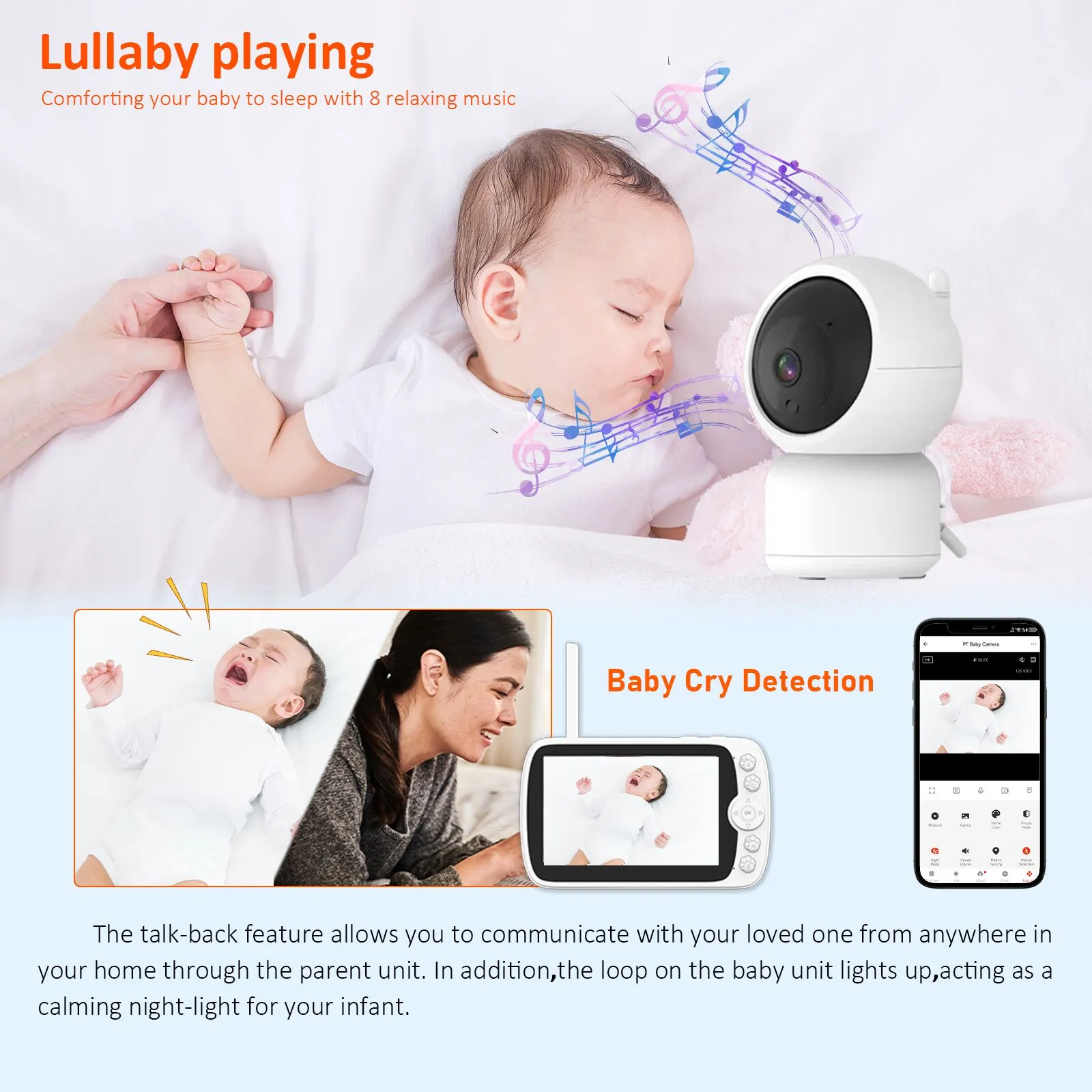 5" HD Video Baby Monitor With Camera - No WiFi Needed, Night Vision, 2-Way Talk, 3500mAh Battery