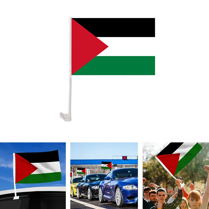 2-Pack Palestine Country Car Window Flags – 12x18 Inch, 100% Polyester, Multicolor, Trade Winds