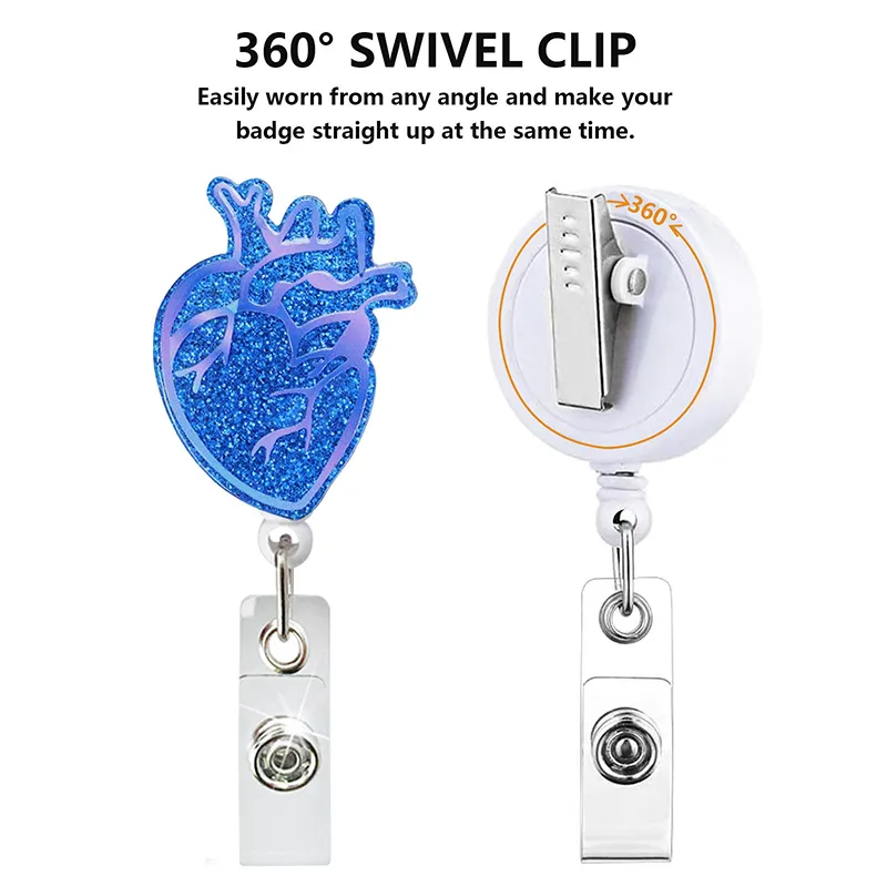 RN Nurse Badge Reel - Purple Retractable ID Holder With Sparkling Design For Nurses & Students