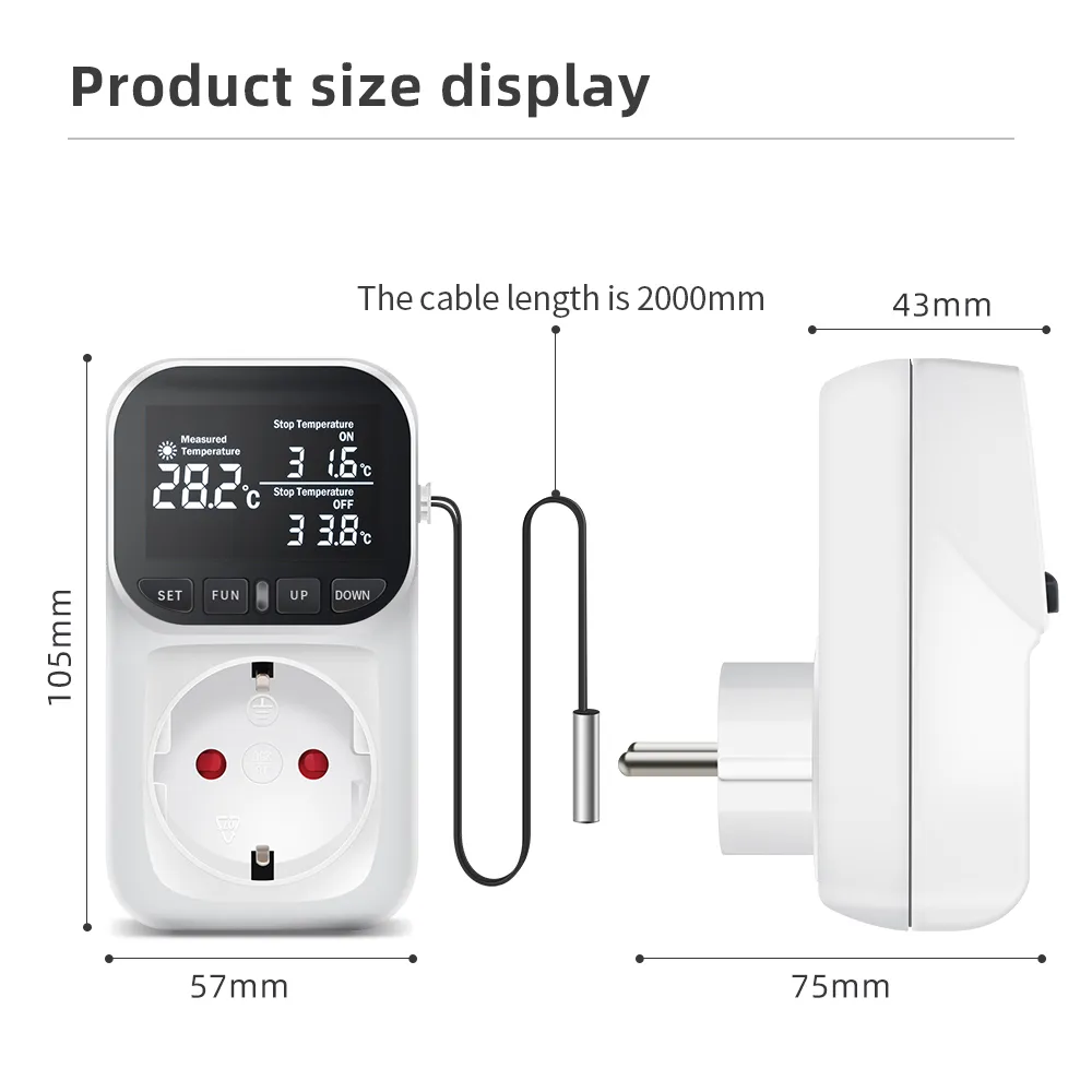 Digital Temperature Controller Socket Thermostat 220V With Timer Switch ...
