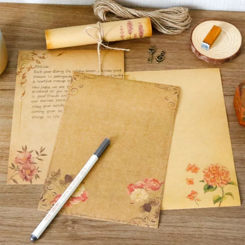 48 Pack Vintage Lined Stationery Paper Set - Antique Ivory Gold Border Letter Writing Paper 8.5 X 11