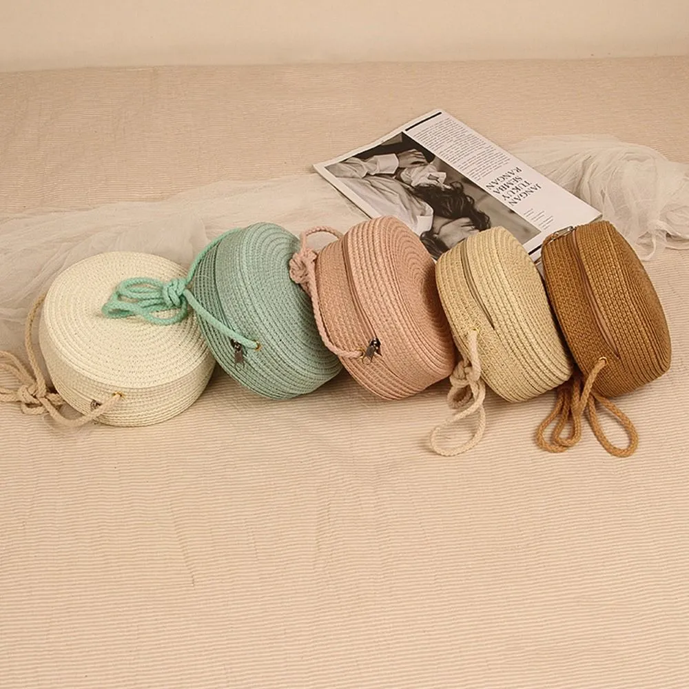 Straw Woven Tote Bag For Women - Handmade Bohemian Round Corn Shoulder Bag, Summer Beach Purse