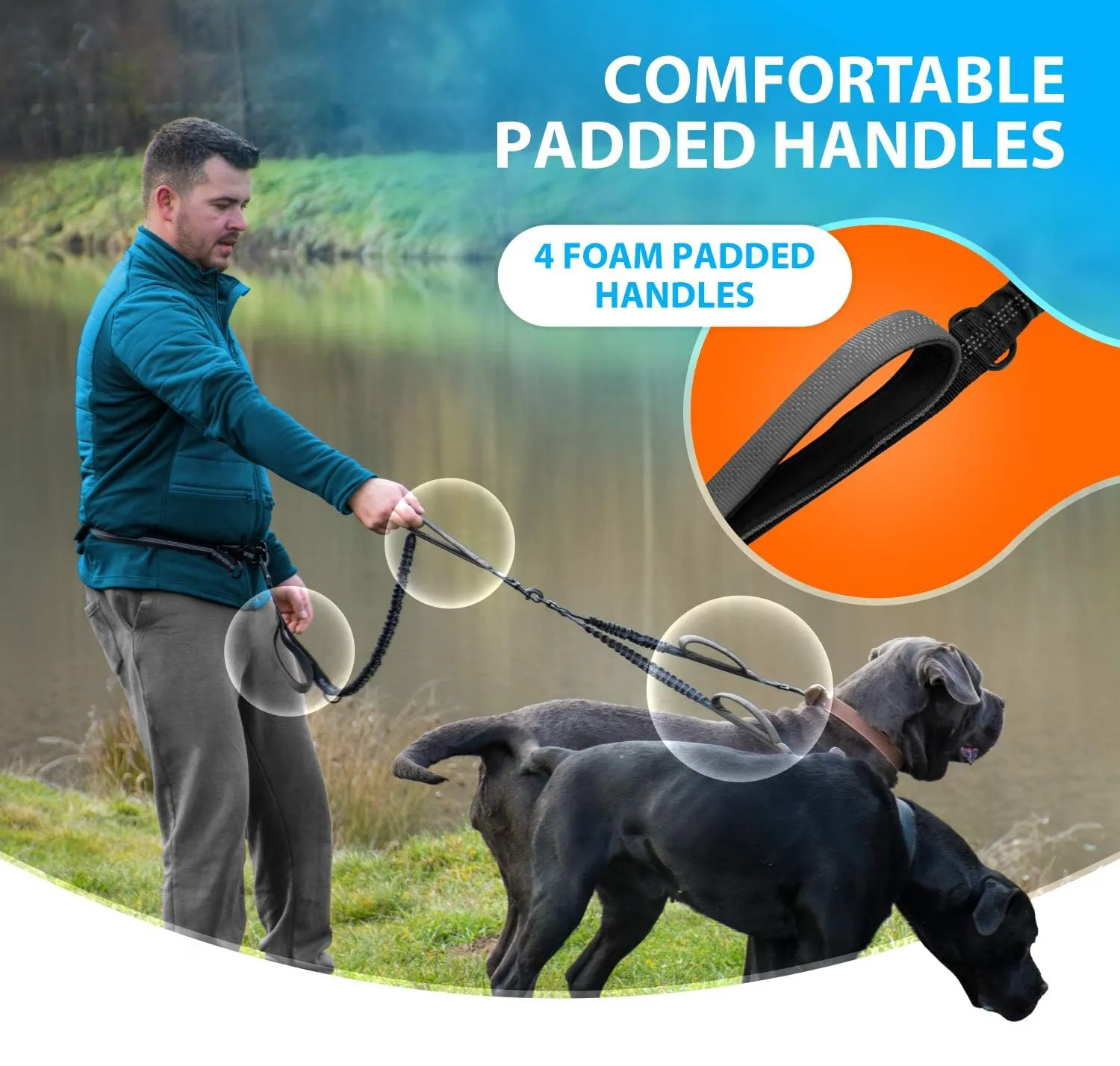 Two Dog Leash No Tangle Tangle-Free Double Dog Leash: Reflective