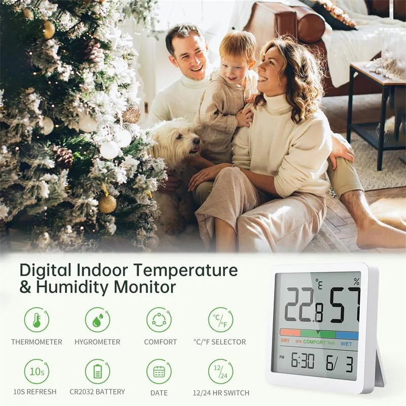 Hygromètre Thermomètre Intérieur Grand Écran LCD - Moniteur Température Humidité Avec Réveil Et Prévisions Météo