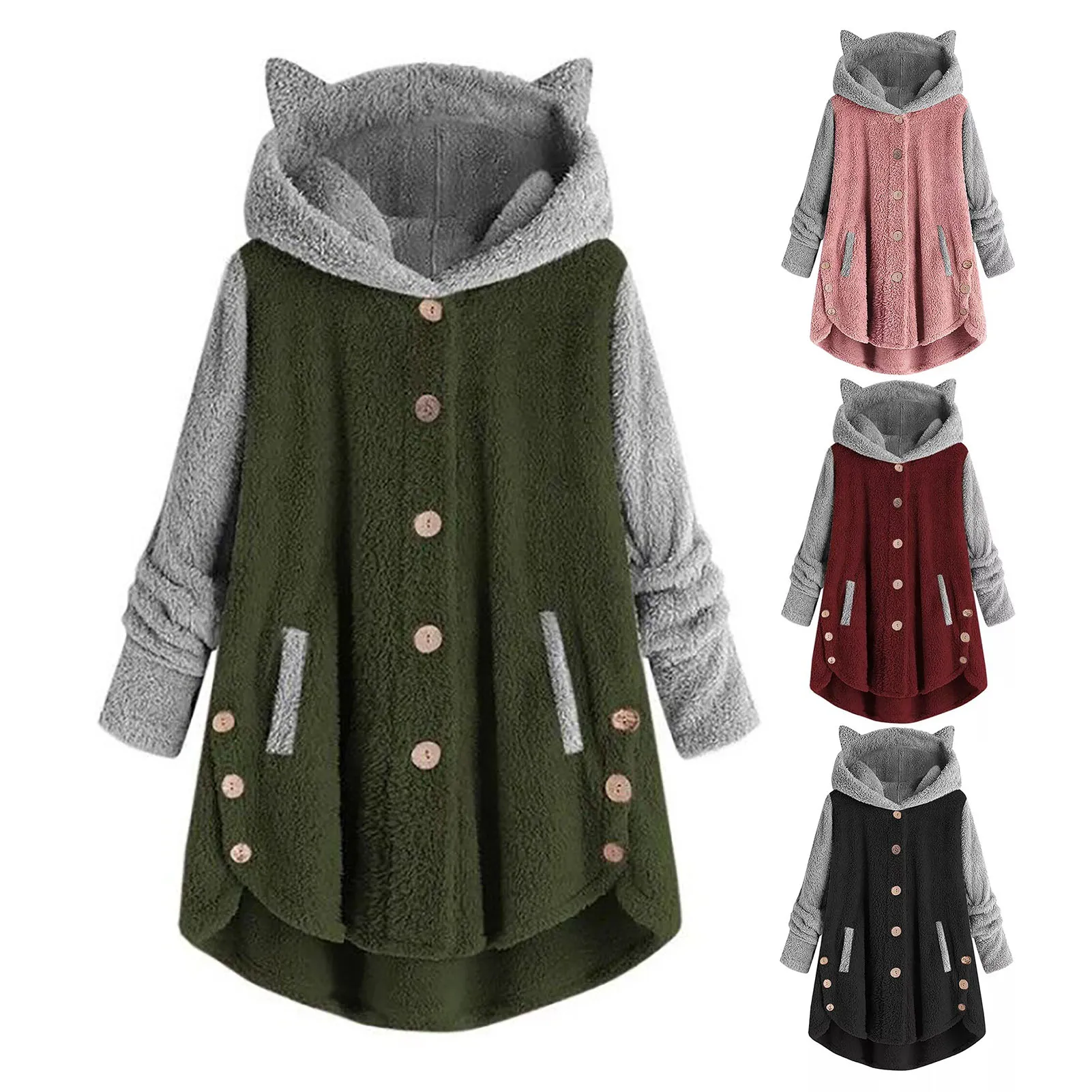 DHgate Cozy Winter Fleece Cat Ears Hooded Jacket for Women Automobiles Motorcycles
