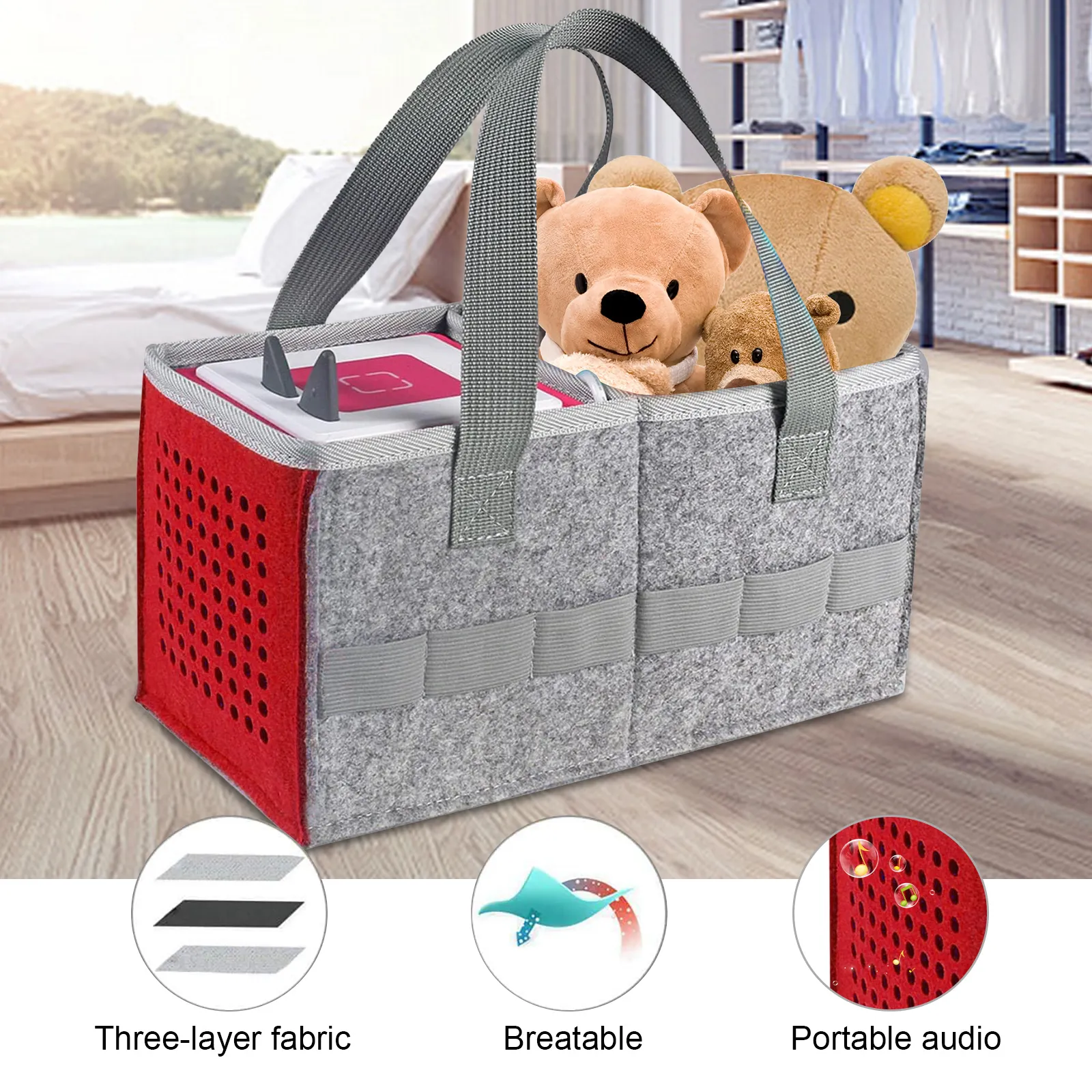 KENOBEE Étui de Transport pour Toniebox, Sac pour Toniebox, Sac de Voyage de Rangement en Feutre Portable Détachable Compatible avec Tonies Figurine et Accessoires, Espace pour 30-40 Figurines (Rose