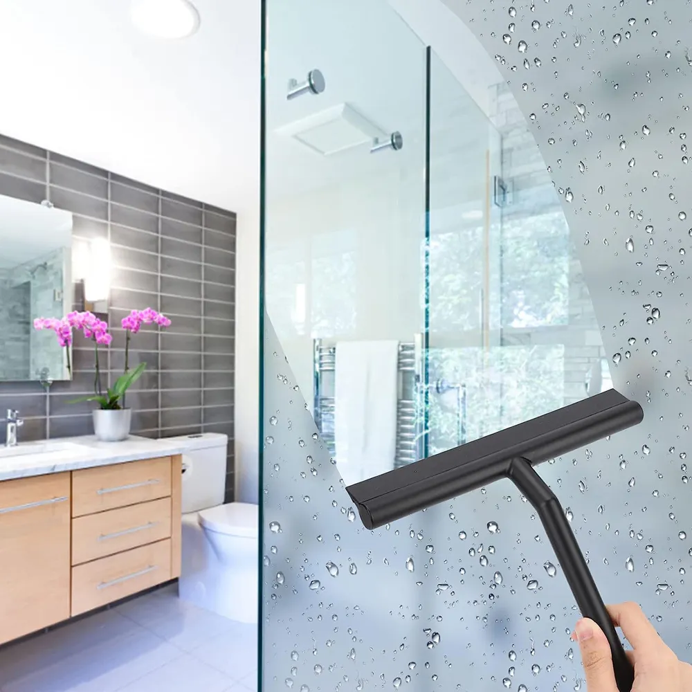 Raclette Douche En Acier Inoxydable 304 | Avec Crochet Ventouse Mural | Pour Vitre, Carrelage, Miroir – Facile à Ranger Et Longue Durée