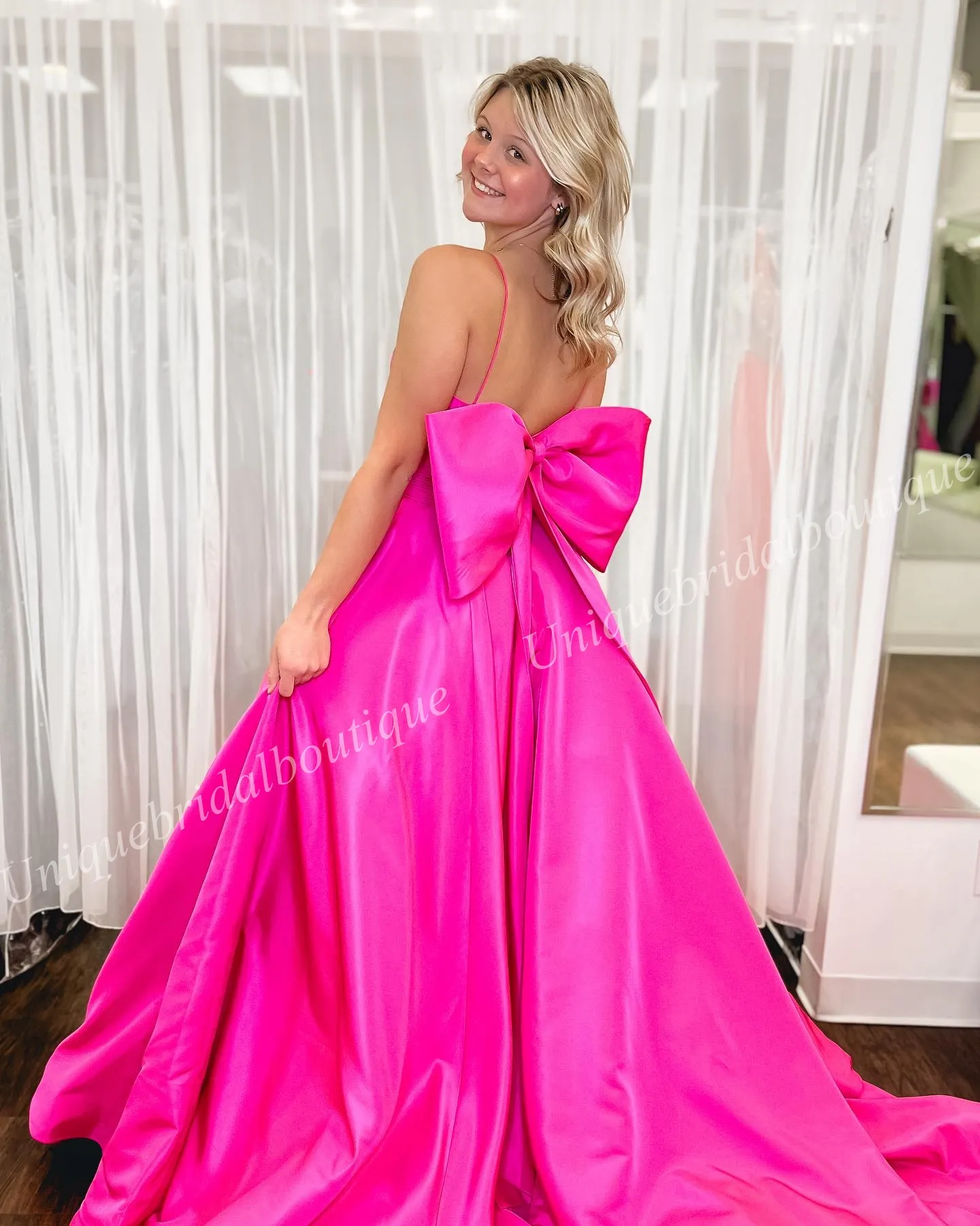 Taffeta Ball Gown Dress with Bow Back and Ruched Waist for Prom and Formal  Events in Bright Pink from Dhgate In Stock Special Occasion Dresses - price  99.86