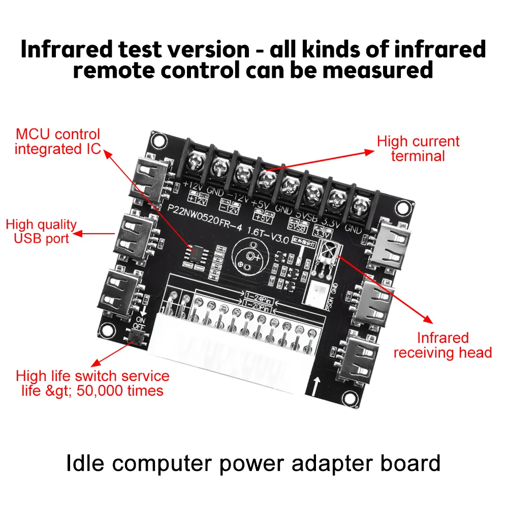 Power Module Internal 24-Pin ATX Power Supply Breakout Board with Acrylic Case Module Adapter ...