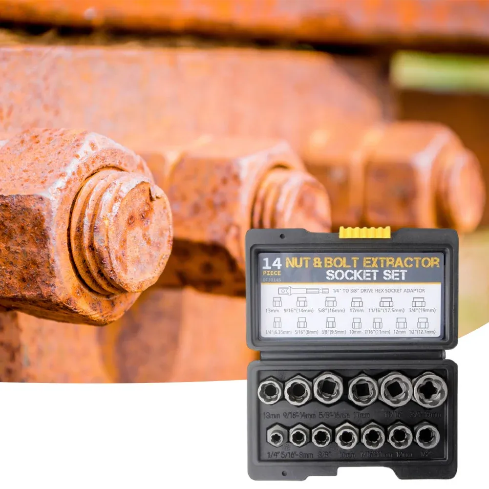 14-Piece Extractor Socket Set - Broken Bolt & Nut Remover With Hex Driver