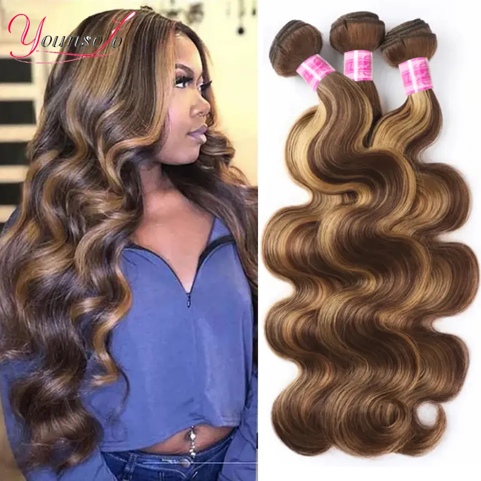 4/27 Ombre Body Wave Hair Bundles: 8-30 Inch Brazilian Human Hair Weave  Extensions