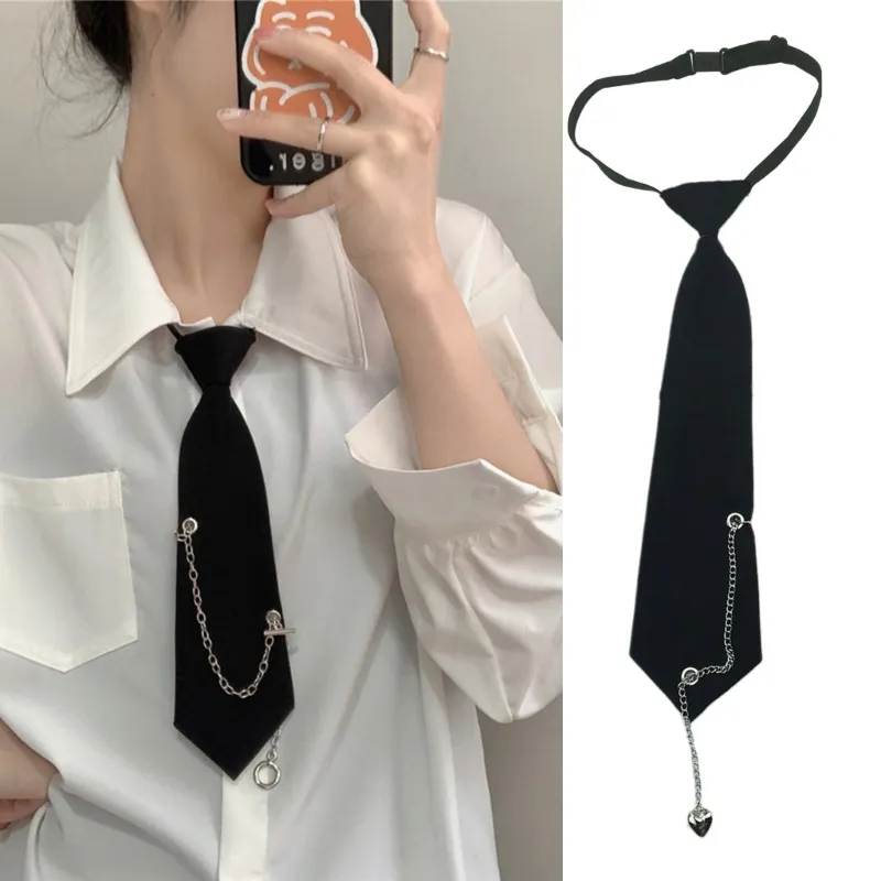Gothic Punk Metal Chain Pre-Tied Black Bowtie for Men