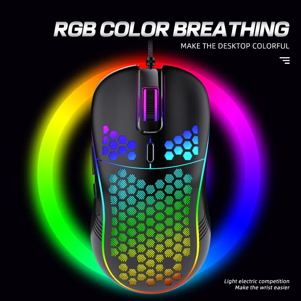 Wired Gaming Mouse 6 Buttons, 7200 DPI, RGB Honeycomb Design Ergonomic ...