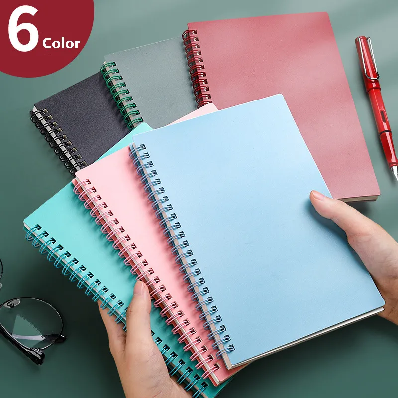 A5 Spiral Notebook 6-Pack - Removable Paper, No Pressure Rings, Hardcover