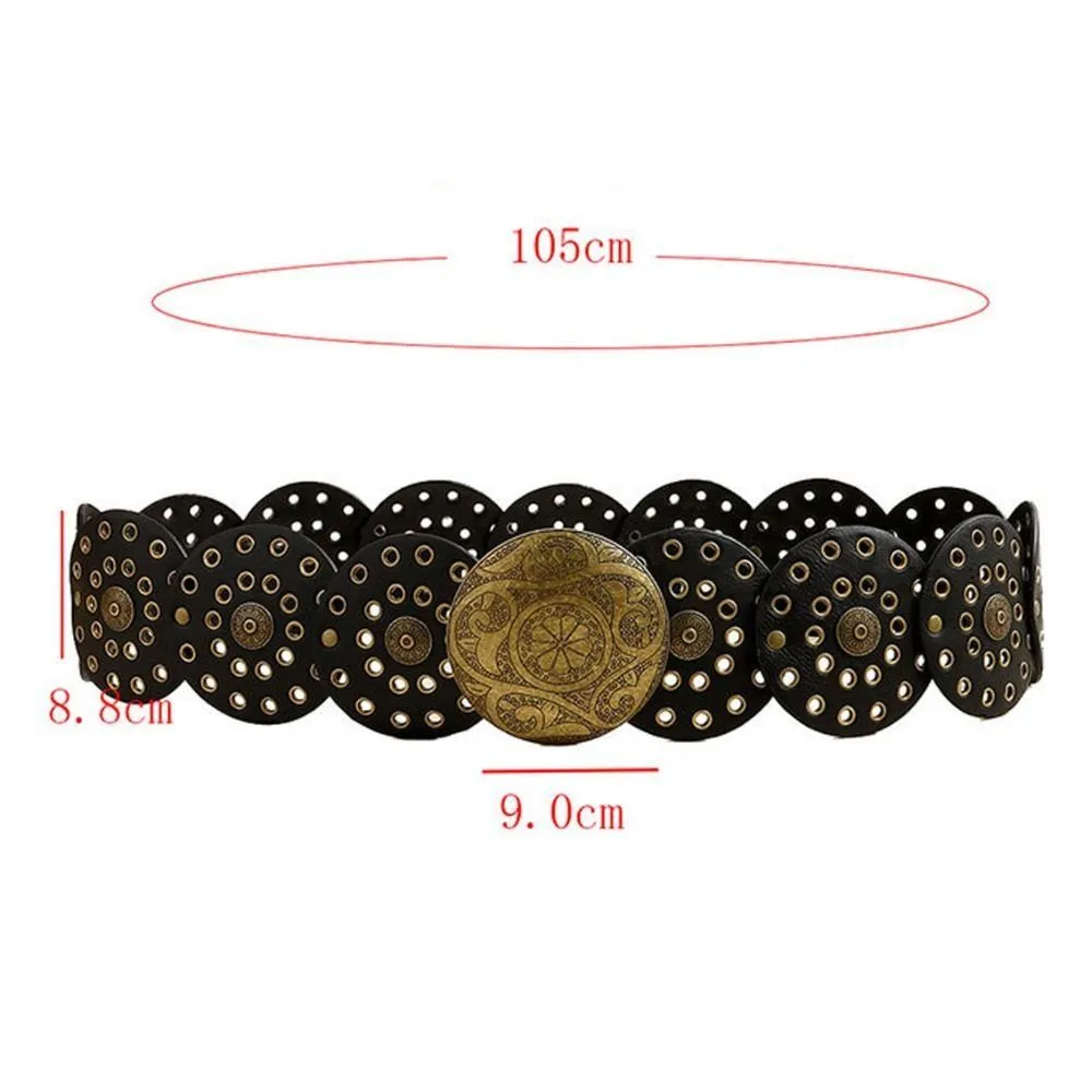 Y2K Round Hollow Metal Disc Western Style Wide Belt for  display picture 3