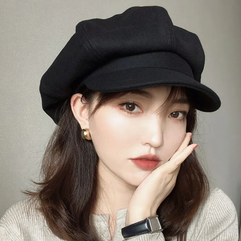 CPH BERET/8 PANEL BLACK 未開封 M/L Chiclinco PU Leather French Berets Hats, 8 Panel Beret Caps