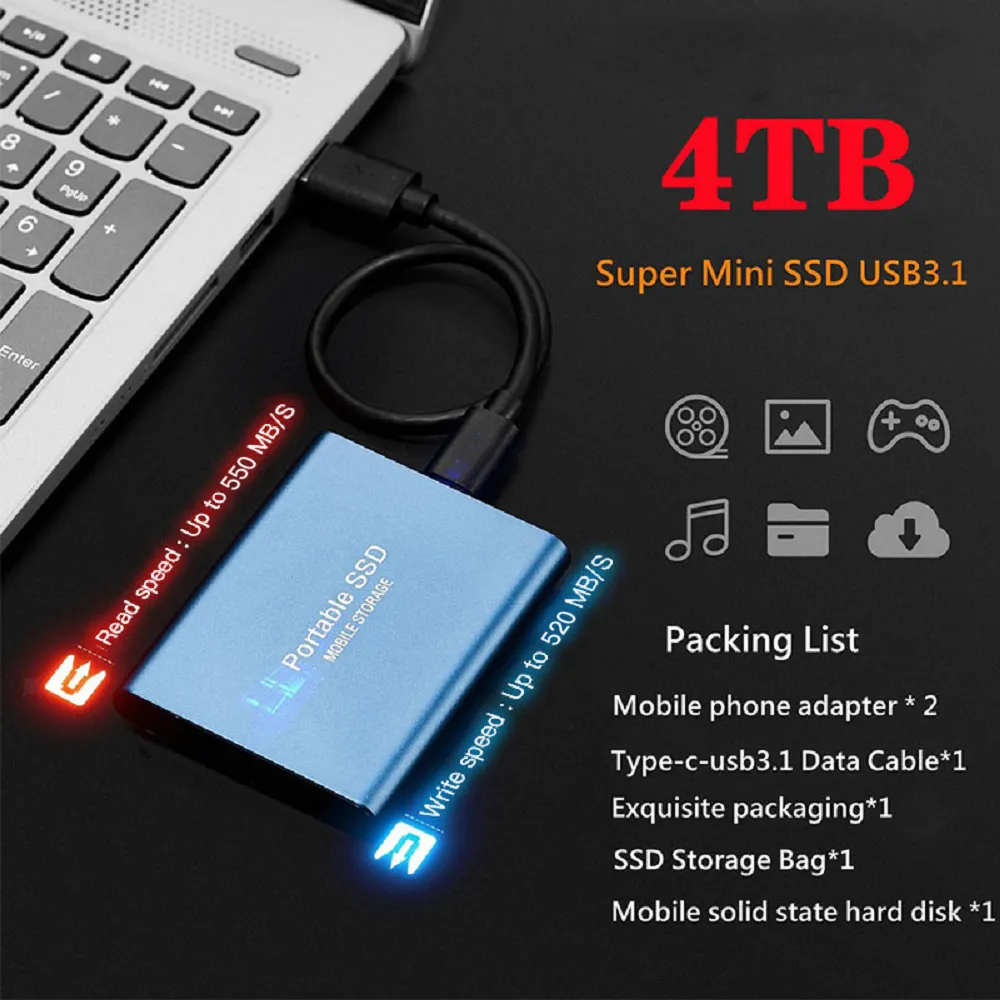 external hard drive 1TB Portable SSD 2TB High Speed Solid State Drive M.2 external ssd 500gb EXTERNAL HARD DISK for Laptop/Phone