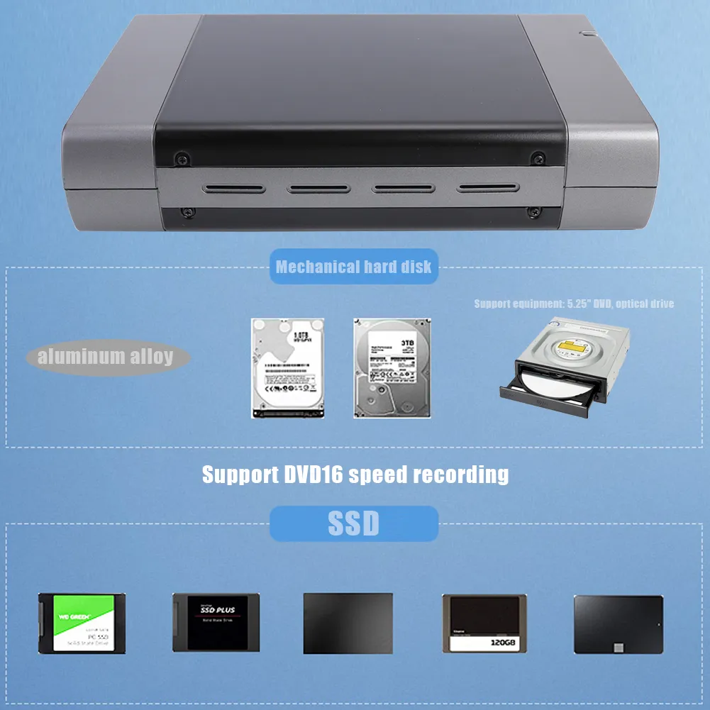 5.25 Inch External HHD Enclosure USB2.0/USB3.0 to SATA Optical Drive HDD Case Support DVD 16 Speed Recording Hard Disk Case