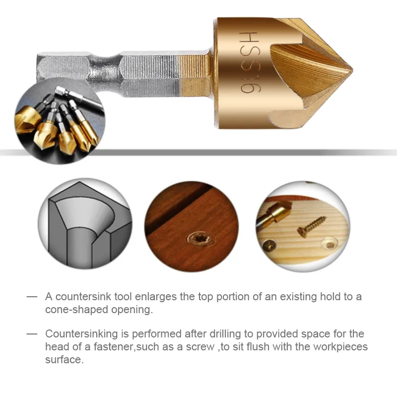 6-Piece HSS Countersink Drill Bit Set - Woodworking Chamfer Tools With Quick Change 11 thumbnail image