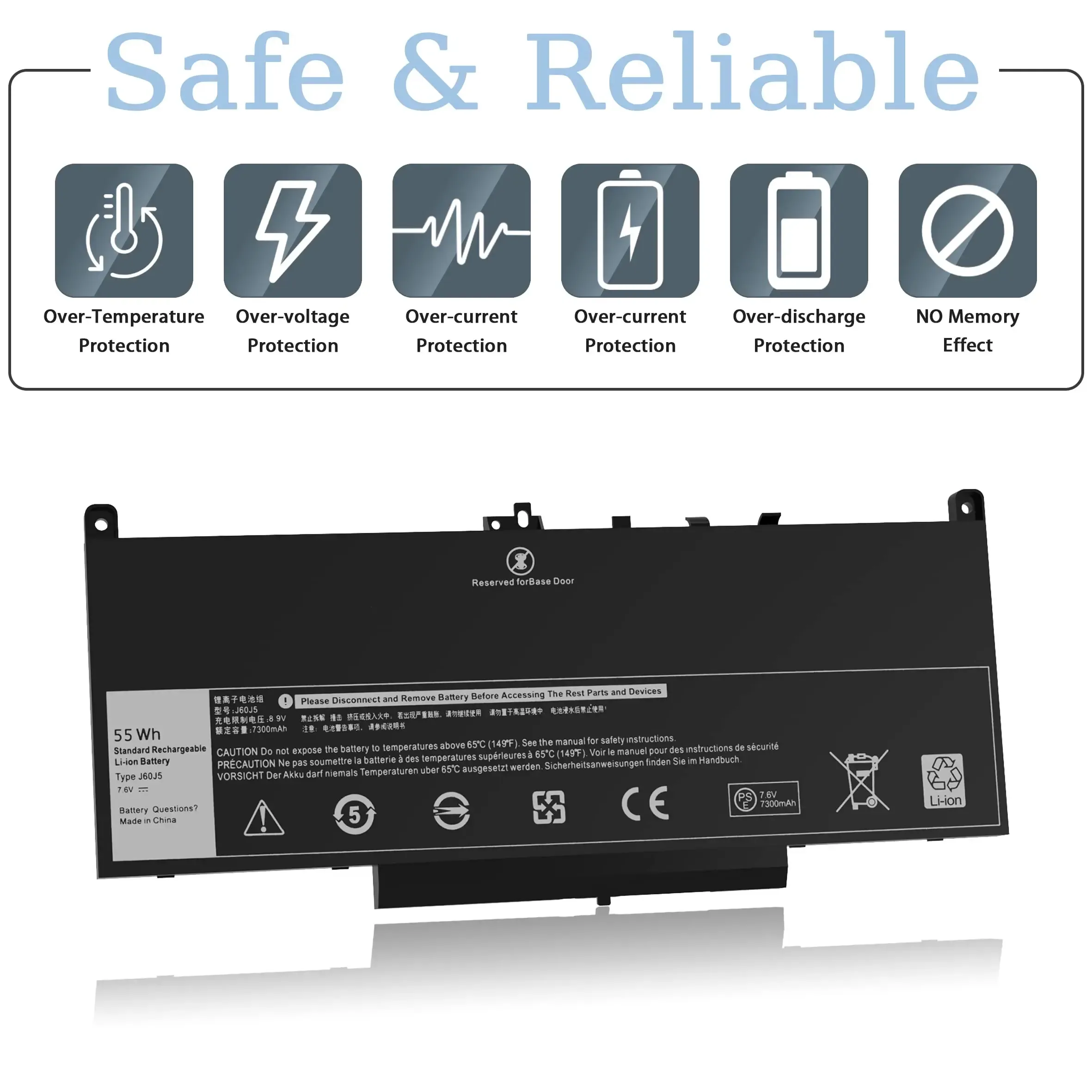 J60J5 Replacement Laptop Battery For Dell Latitude E7270 E7470 - 55Wh, 7.6V, 4-Cell 6 thumbnail image