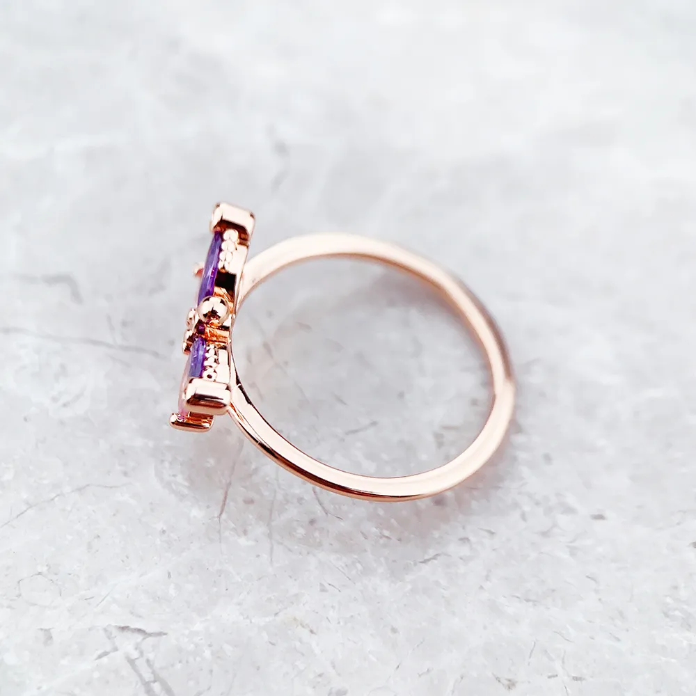 Dragonfly Design Ring - Stainless Steel Gold Plated Band With Micro Paved CZ Stones