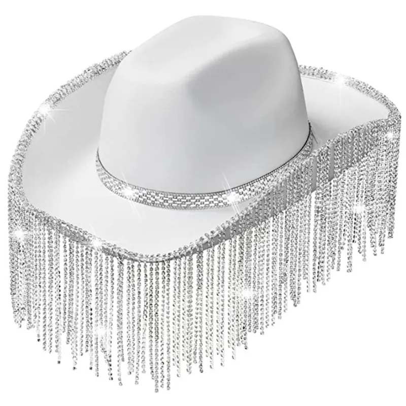 Cowboy Hat with Rhinestones Fringe Glitter Rave Cowgirl Hat  display picture 2